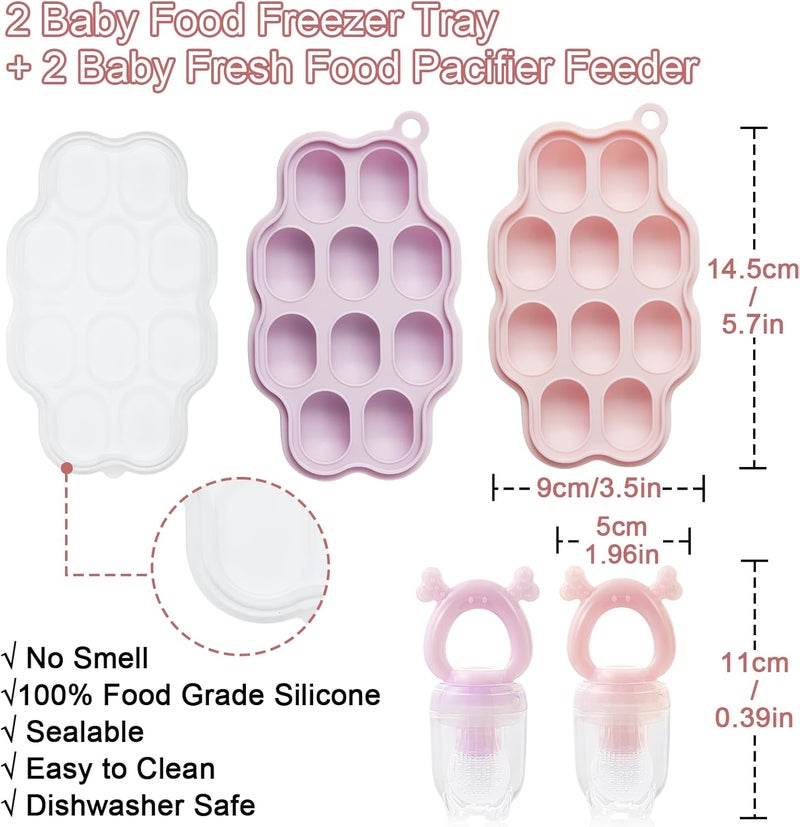 KingKam Baby Breastmilk Popsicle Molds & Baby Fruit Feeder (2 Pack), Baby Food Freezer Tray Storage Containers, Silicone Pacifier Feeder and Teether - Image 5